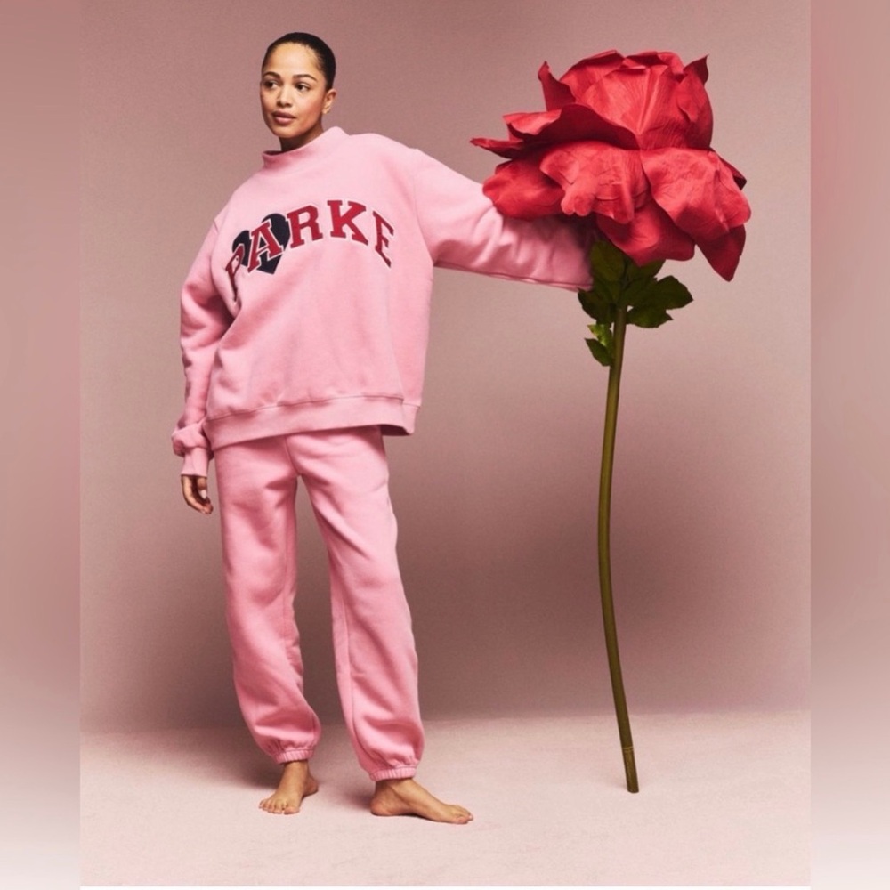Blush Pink Crimson Parke Jean Heart Varsity Mockneck Valentines Day Pullover L